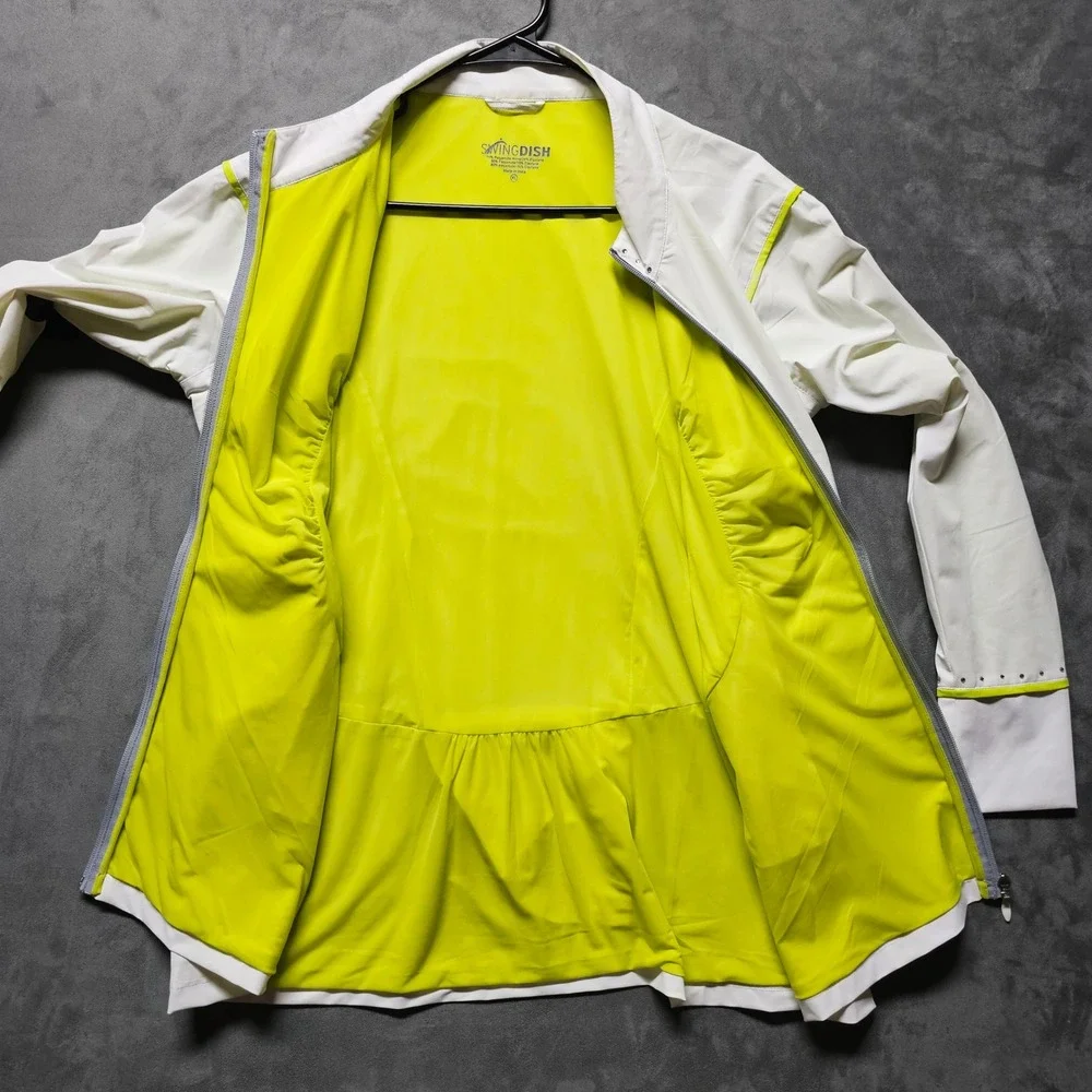 SwingDish Womens Golf‎ Jacket White Neon Yellow JOO1-01 Ruched Full Zip XL